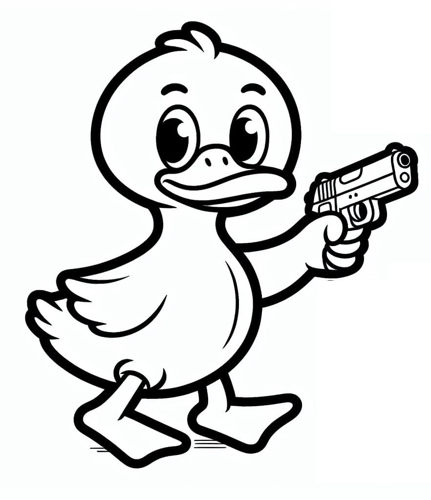 Desenho de Pato e Pistola para Colorir