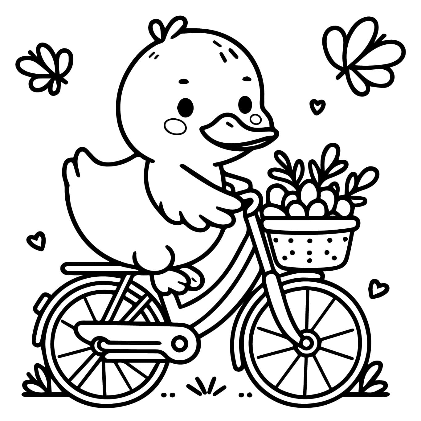 Desenho de Pato na Bicicleta para Colorir