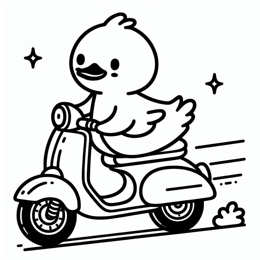 Desenho de Pato na Moto para Colorir