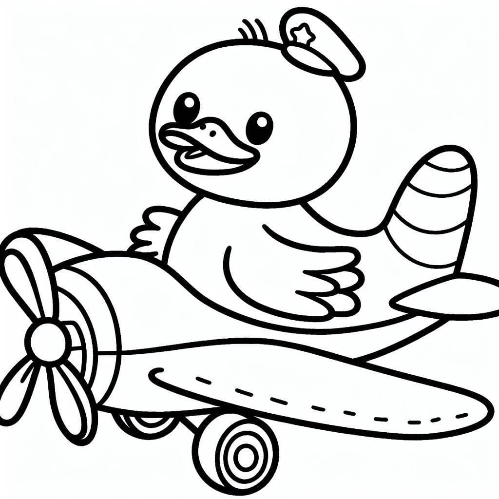 Desenho de Pato no Avião para Colorir