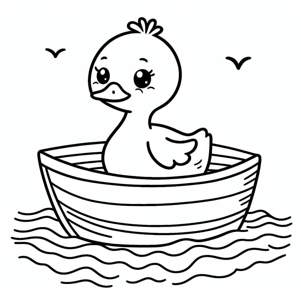 Desenho de Pato no Barco para Colorir