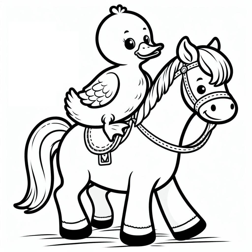 Desenho de Pato no Cavalo para Colorir