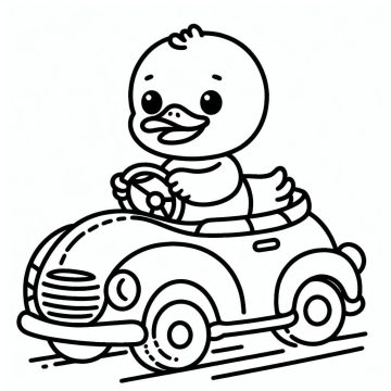 Desenho de Um Pato está Dirigindo Um Carro para Colorir