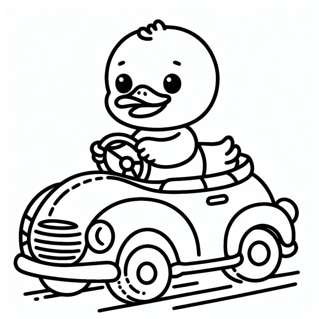 Desenho de um Pato Está Dirigindo um Carro para Colorir