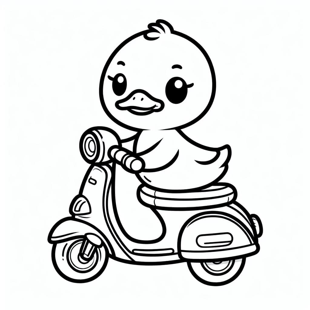 Desenho de um Pato na Moto para Colorir