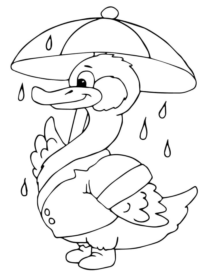 Desenho de Pato com Guardá Chuva para Colorir