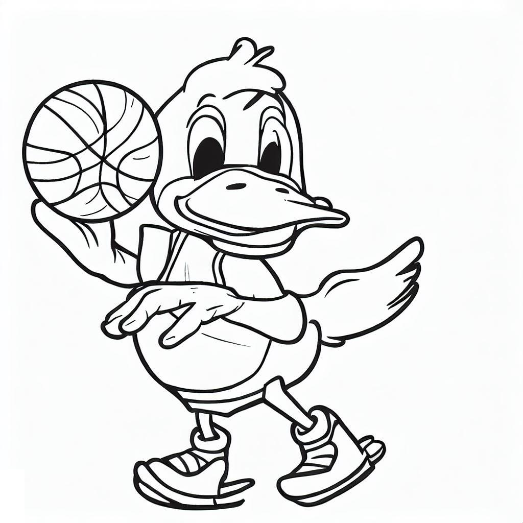Desenho de Pato Jogando Basquete para Colorir