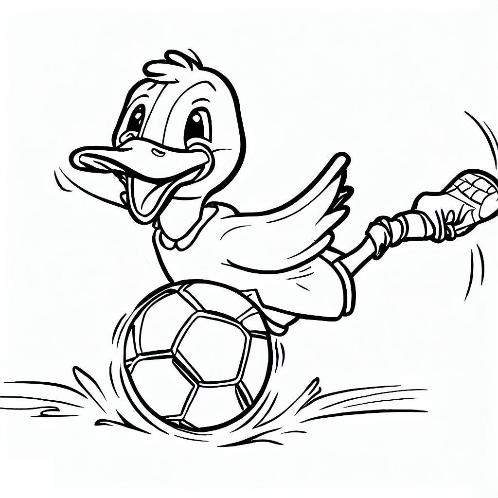 Desenho de Pato Jogando Futebol para Colorir
