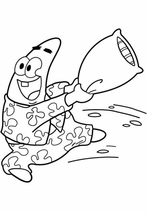 Desenho Patrick Estrelá com Travesseiro para Colorir