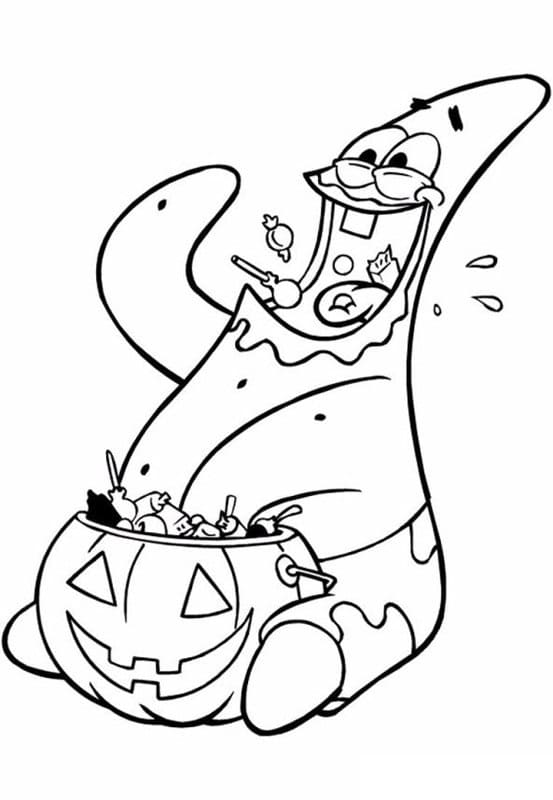 Desenho Patrick Estrelá Comendo Doces para Colorir