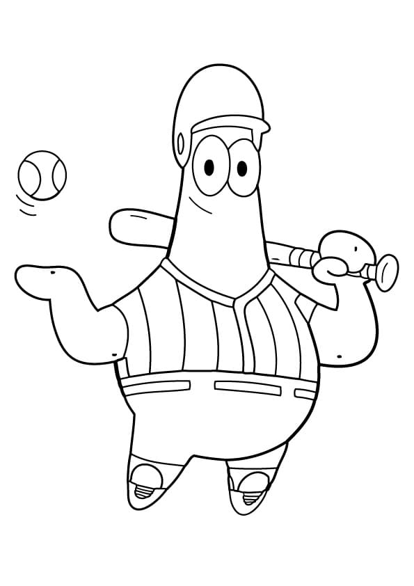 Desenho Patrick Estrelá Jogando Beisebol para Colorir