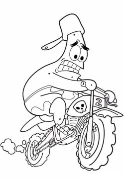 Desenho Patrick Estrela na Moto para Colorir