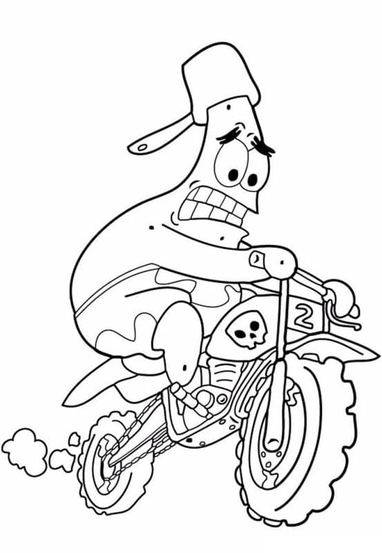 Desenho Patrick Estrelá na Moto para Colorir