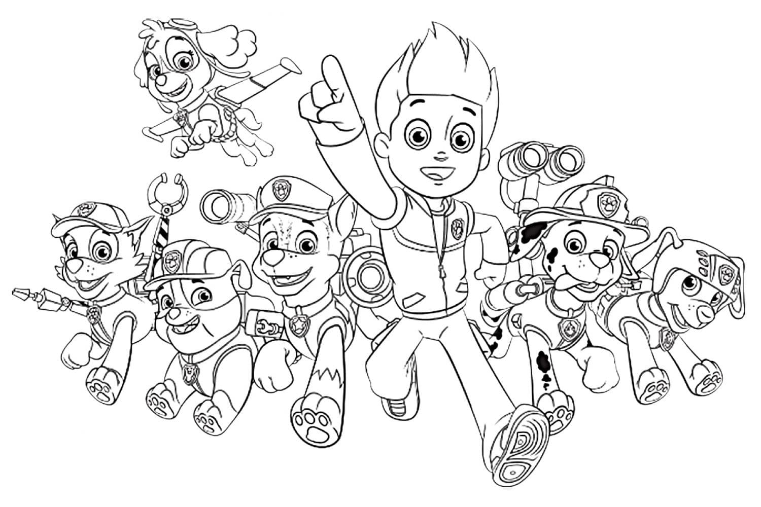 Desenho com Todos Personagens da Patrulhá Canina para Colorir