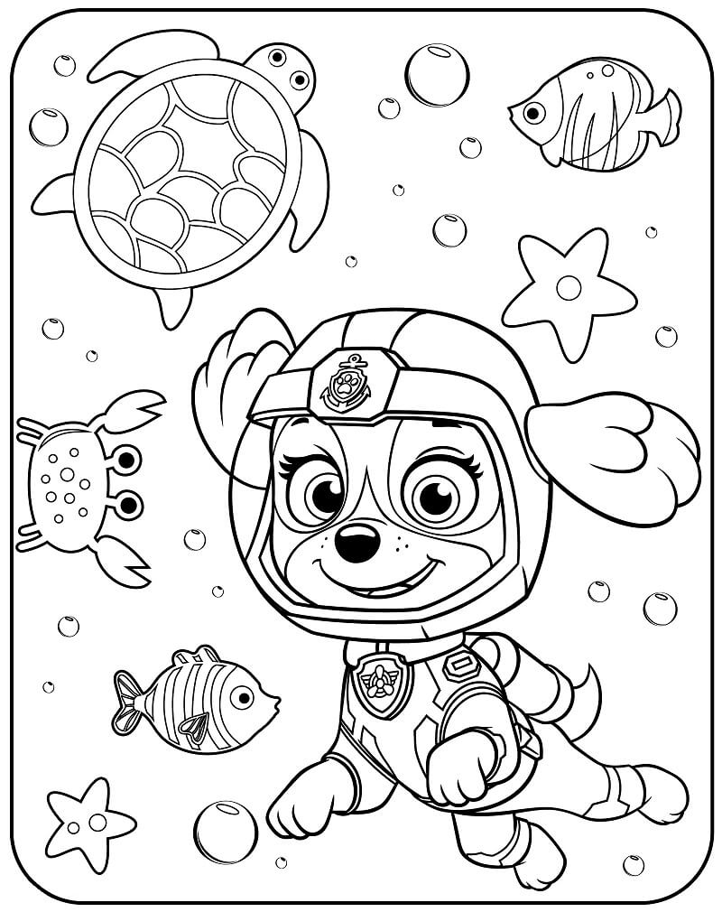 Desenho da Patrulhá Skye em uma Aventurá no Mar para Colorir