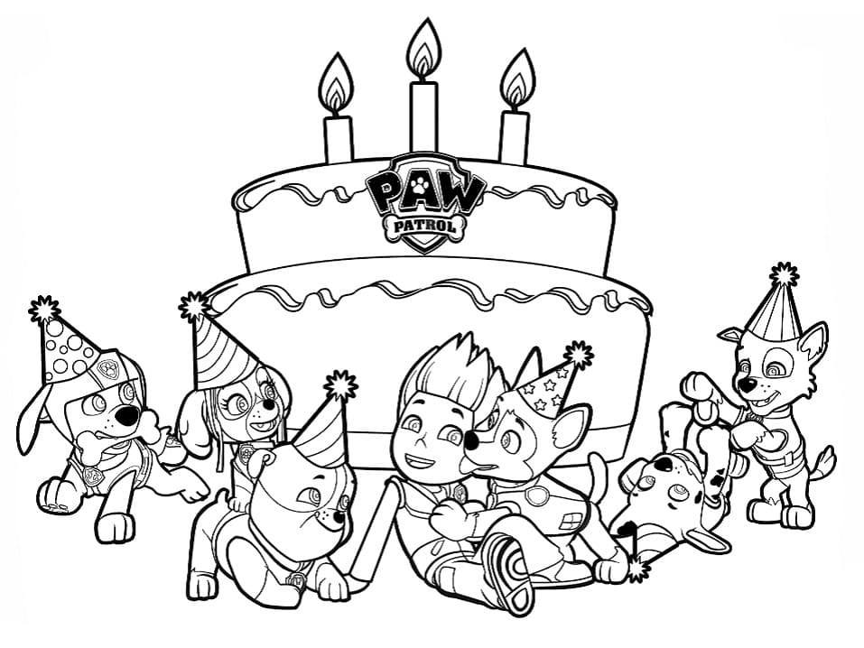 Desenho de Aniversário da Patrulhá Canina para Colorir