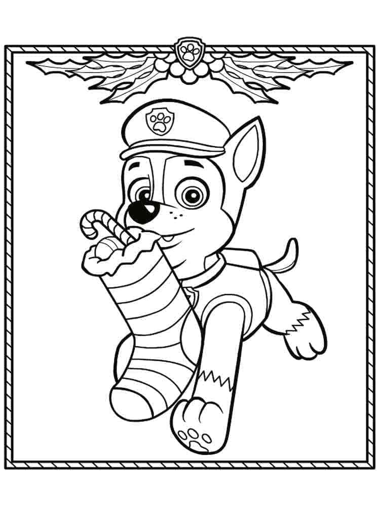 Desenho de Chase no Natal para Colorir