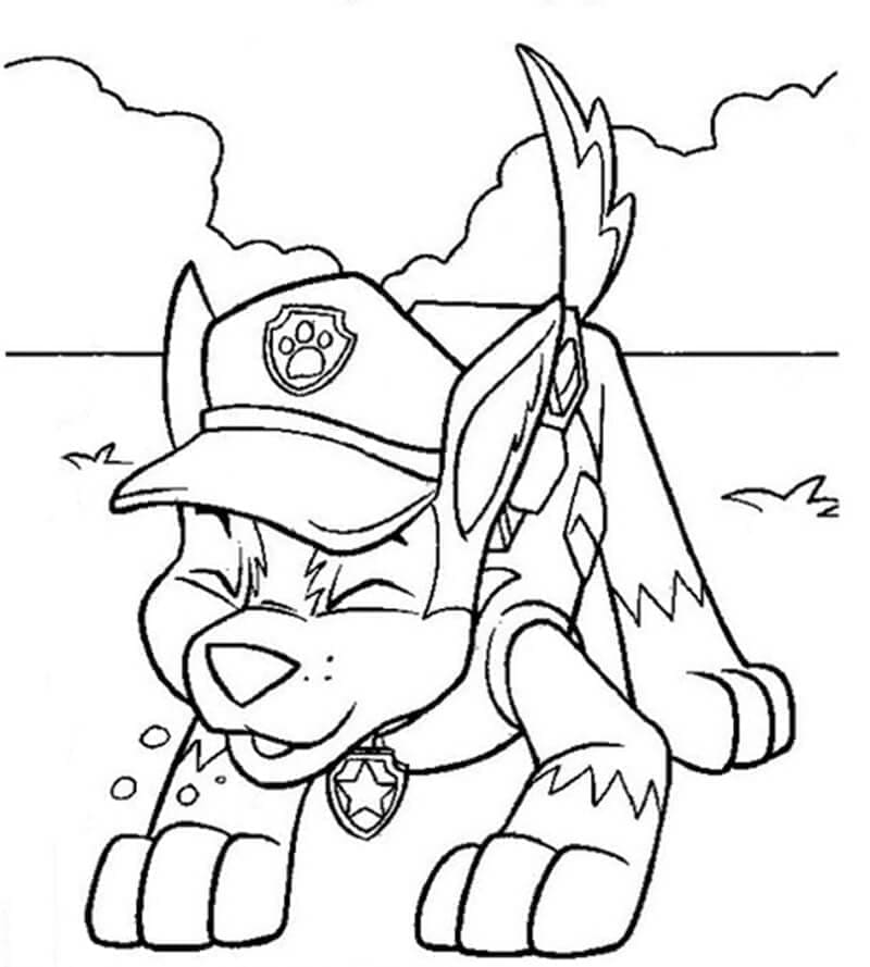 Desenho de Chase Patrulhá Canina Espirrando para Colorir