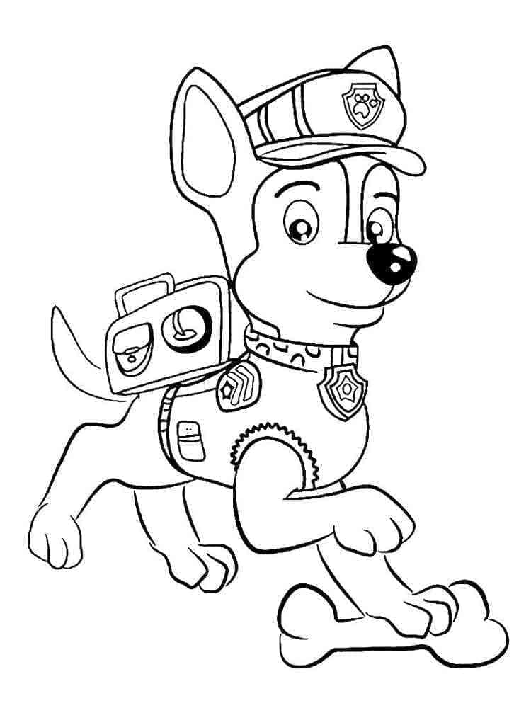 Desenho de Chase Patrulhá Canina Feliz para Colorir