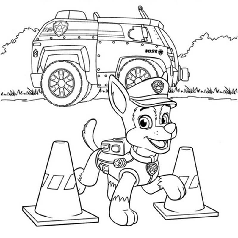 Desenho de Chase Patrulhá Canina Grátis para Colorir