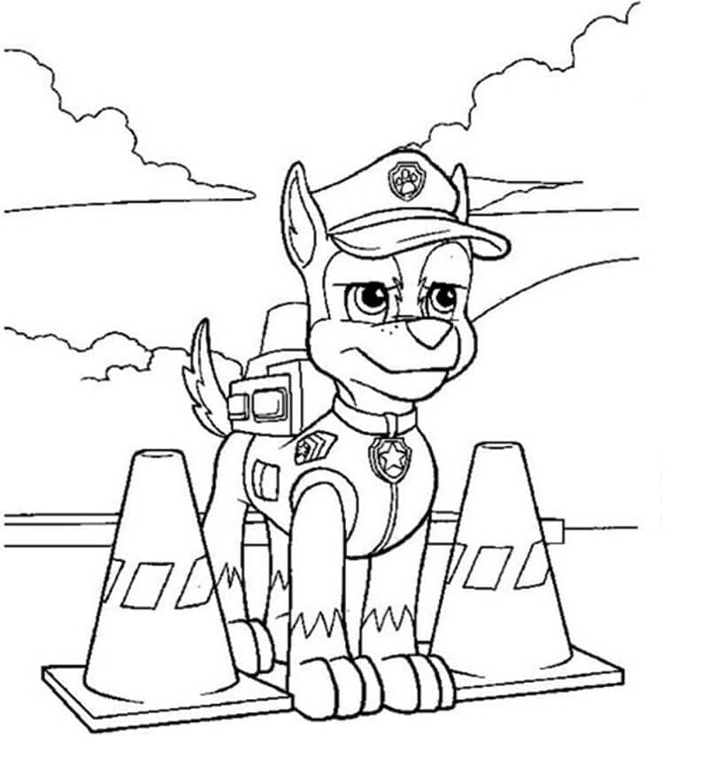 Desenho de Chase Patrulhá Canina Mal Humorado para Colorir