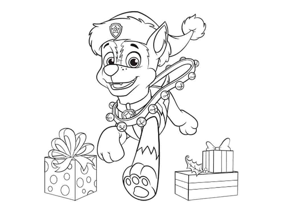 Desenho de Chase Patrulhá Canina no Natal para Colorir