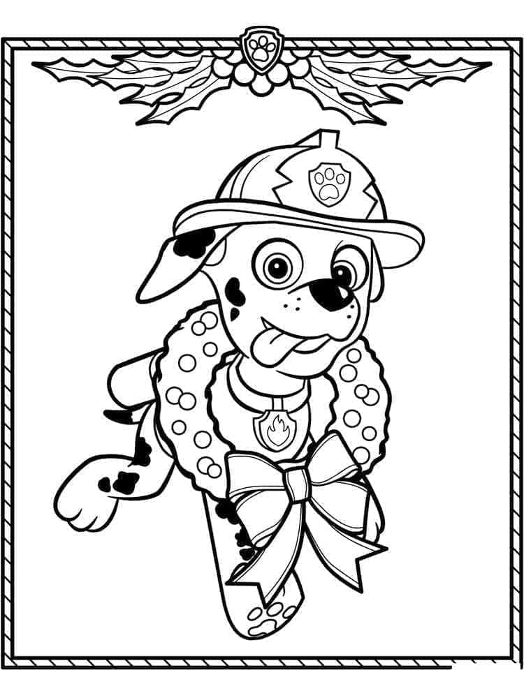 Desenho de Patrulhá Canina Marshall no Natal para Colorir