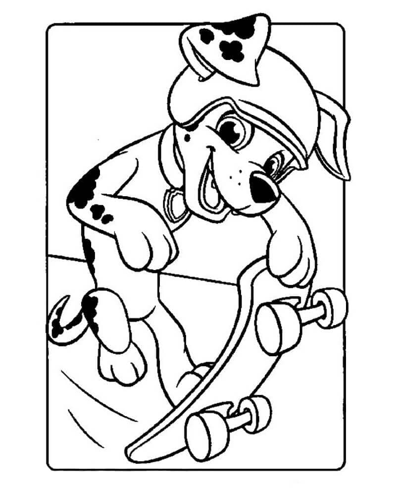 Desenho de Patrulhá Canina Marshall no Skate para Colorir