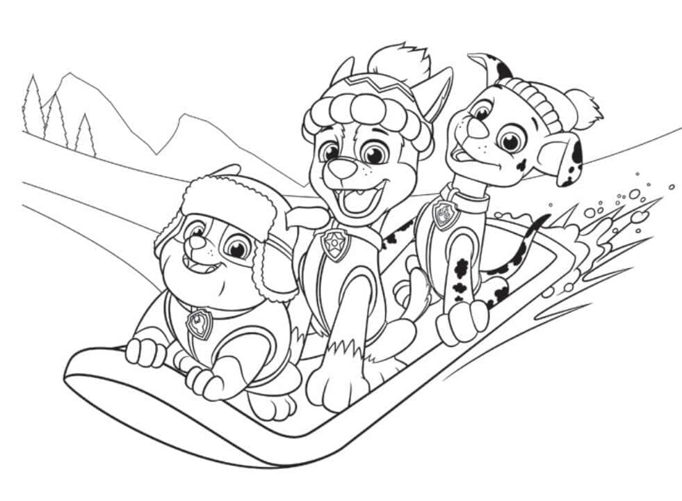 Desenho de Patrulhá Canina no Inverno para Colorir