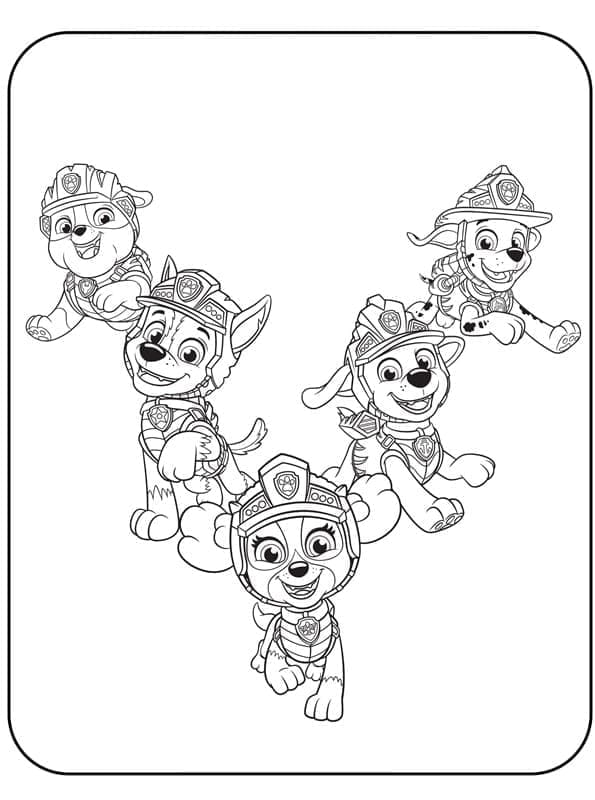 Desenho de Personagens Alegres de Patrulhá Canina para Colorir
