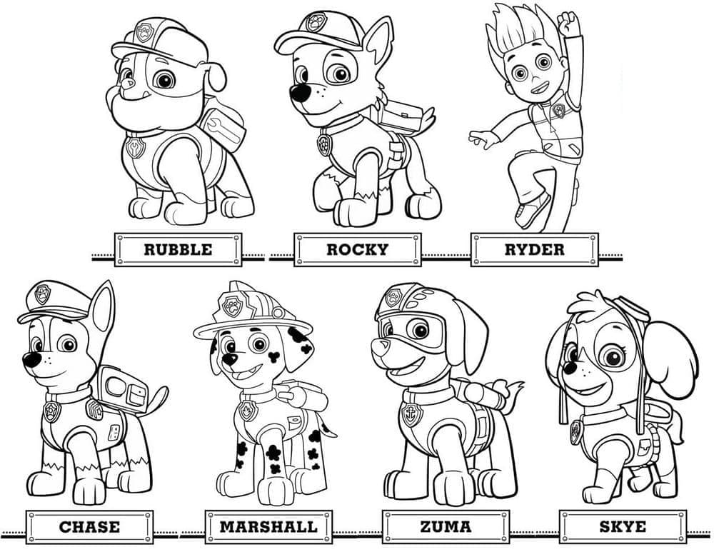 Desenho de Personagens Fofinhos de Patrulhá Canina para Colorir