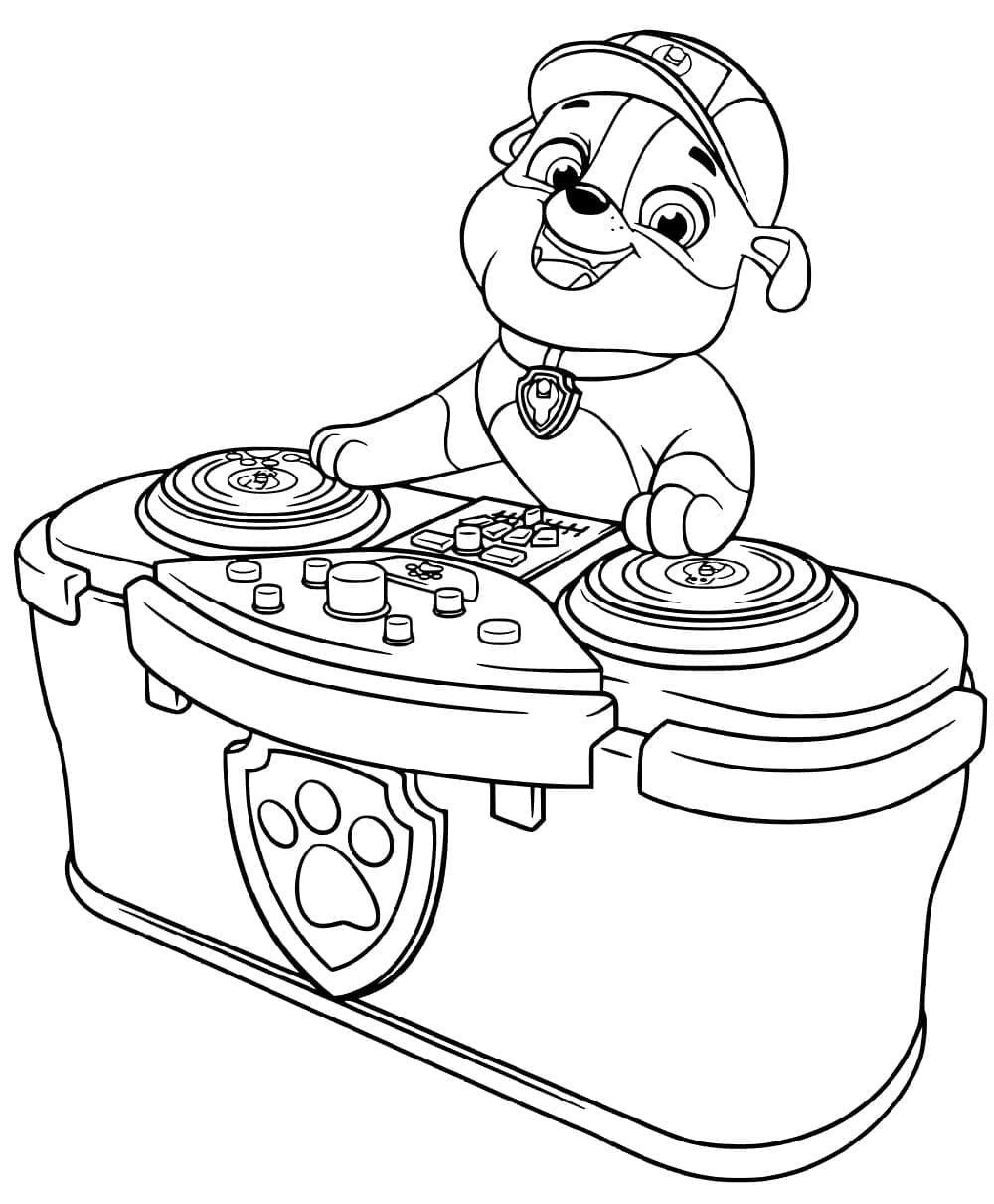 Desenho de Rubble Feliz Como Dj para Colorir