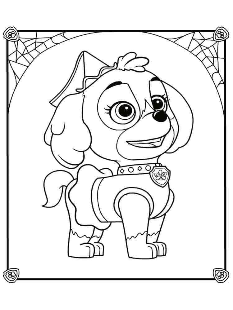 Desenho de Skye Patrulhá Canina no Halloween para Colorir