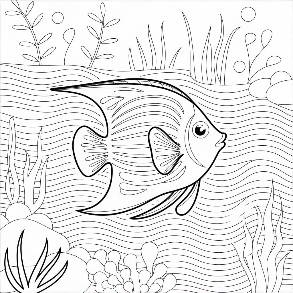 Desenho de Peixe Anjo Fácil para Colorir
