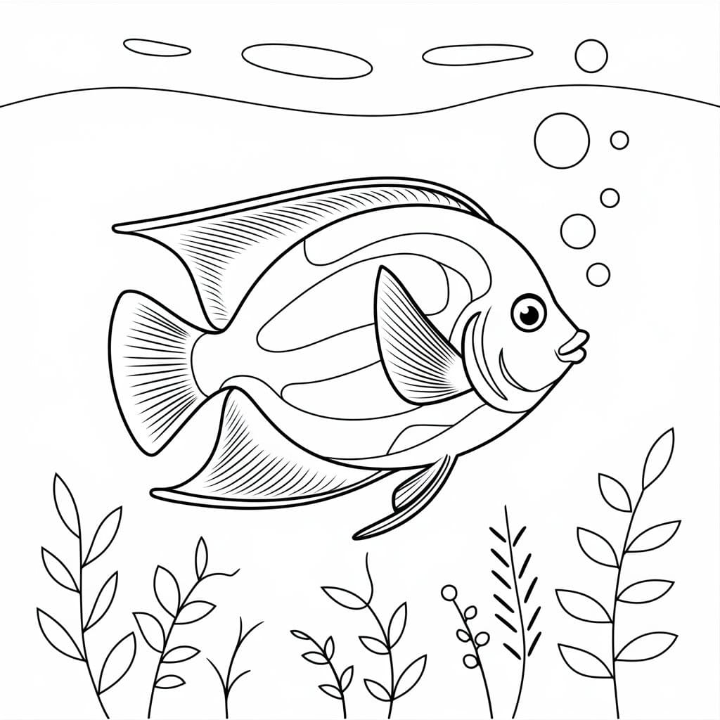 Desenho de Peixe Anjo Kawaii para Colorir