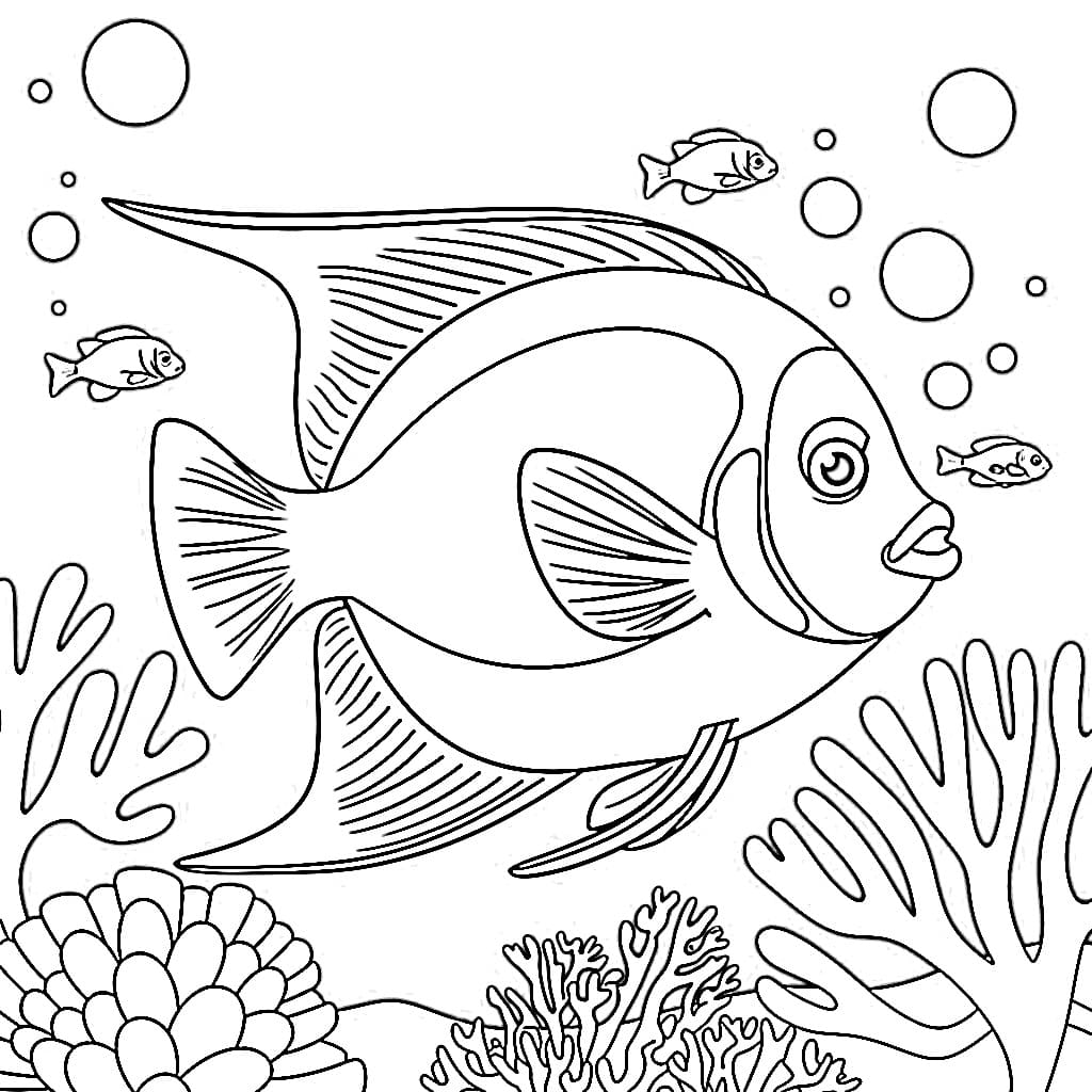 Desenho de Peixe Anjo para Colorir Tinta Guache