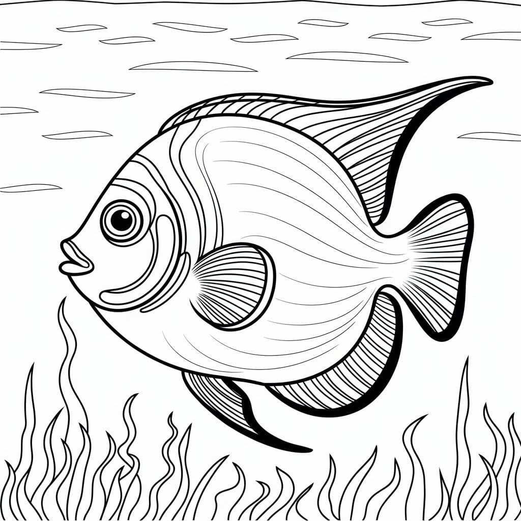 Desenho de Peixe Anjo Tropical para Colorir