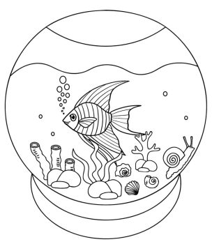 Desenhos de Peixe Anjo em Globo de Neve para Imprimir e Colorir