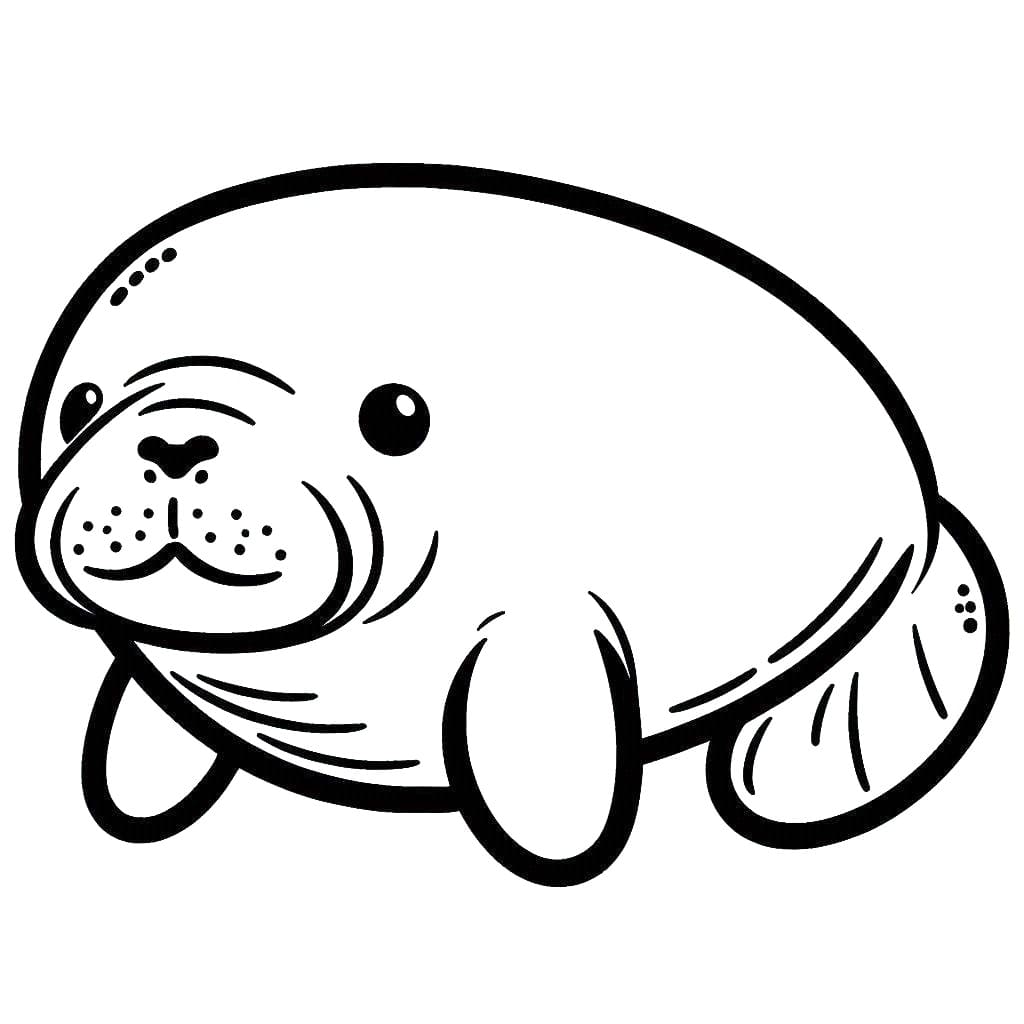 Desenho de Peixe Boi Muito Fofo para Colorir