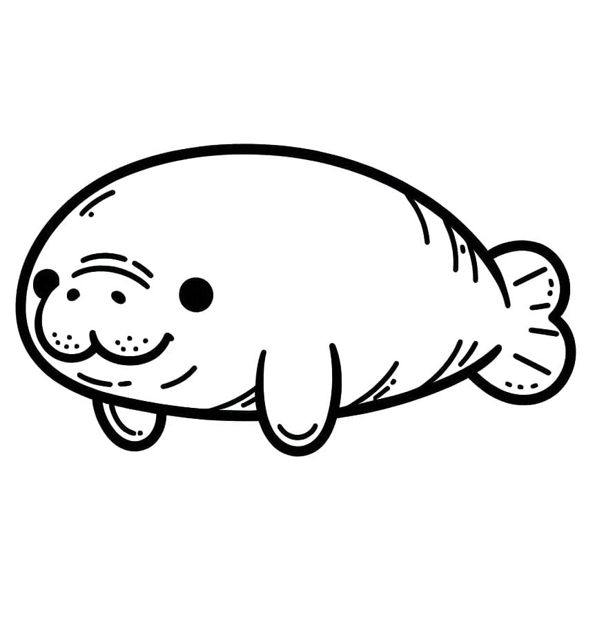 Desenho de um Peixe Boi Fofo para Colorir