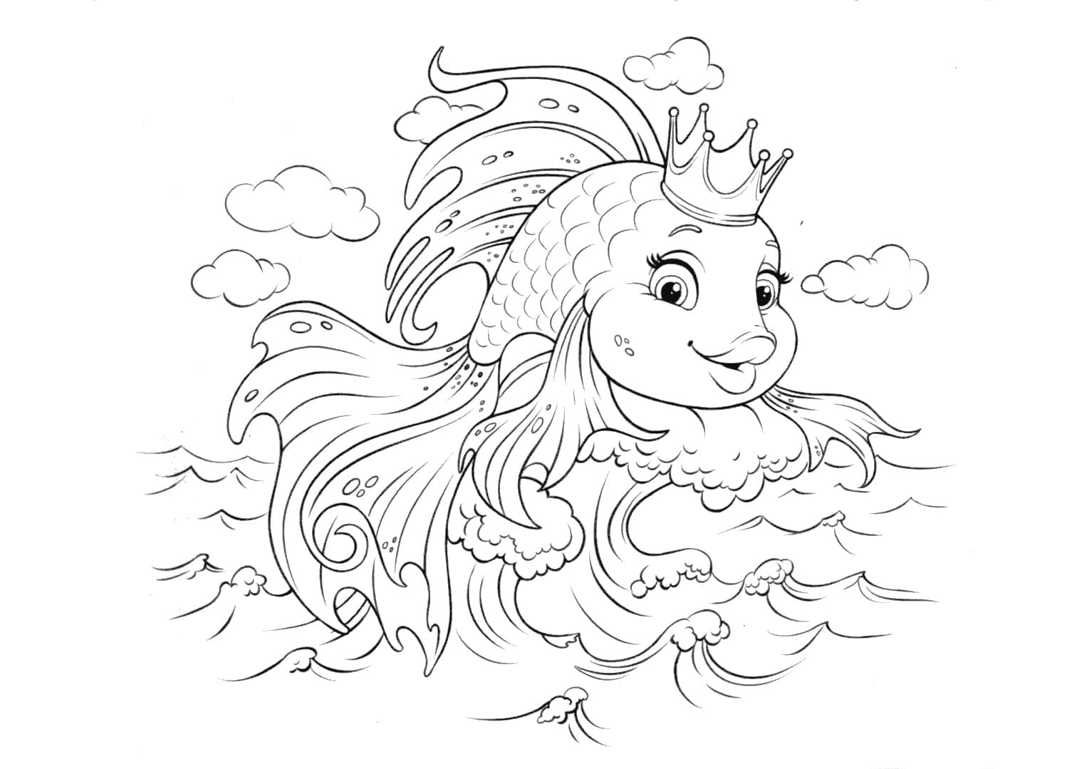 Desenho de Peixinho Dourado com Corôa para Colorir