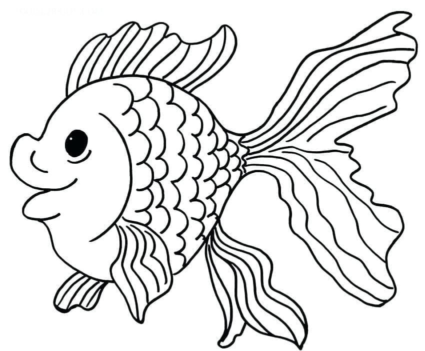 Desenho de Peixinho Dourado Engraçado para Colorir