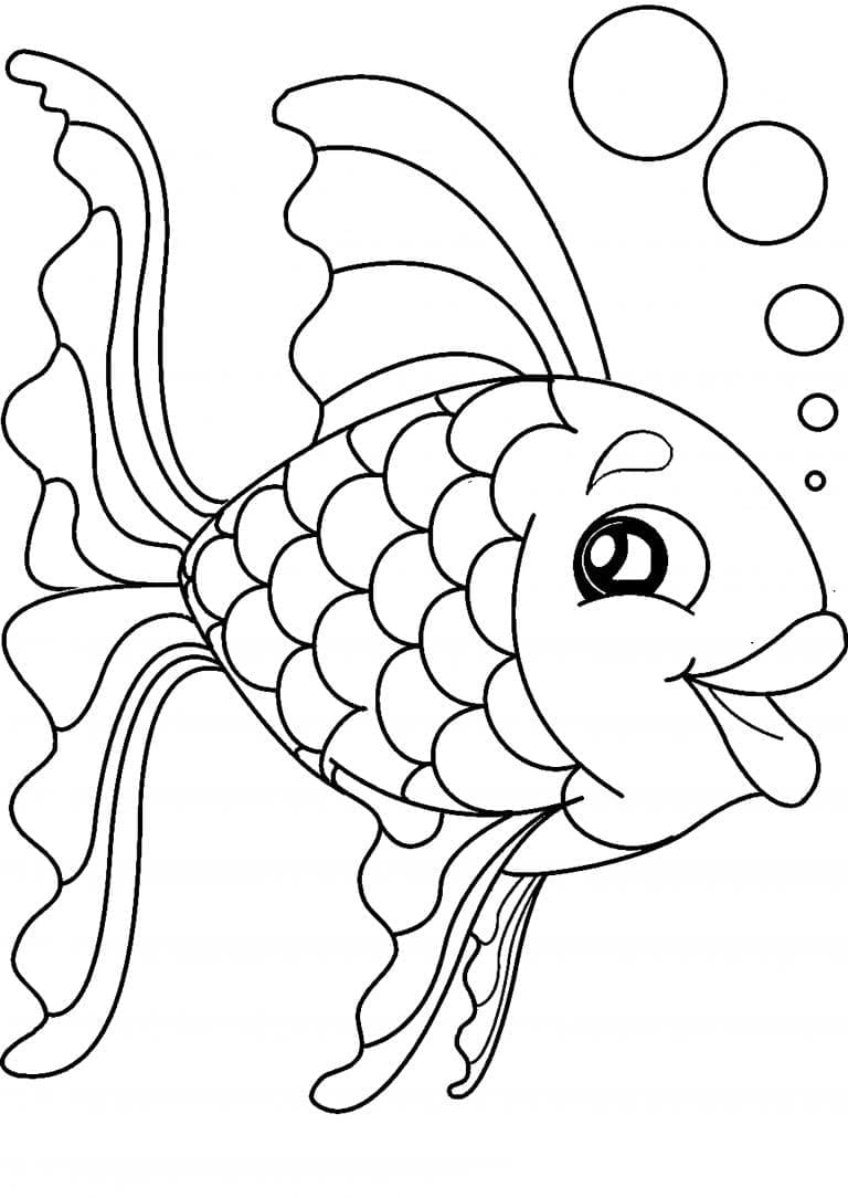 Desenho de Peixinho Dourado Feliz para Colorir