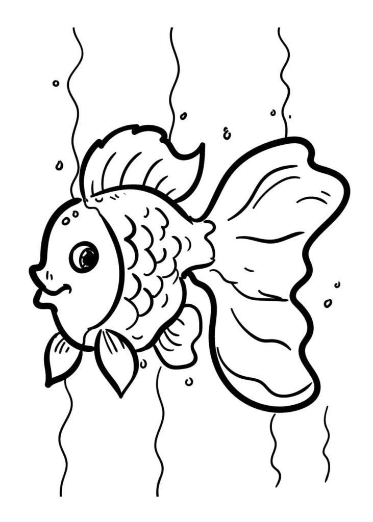 Desenho de Peixinho Dourado Sorridente para Colorir