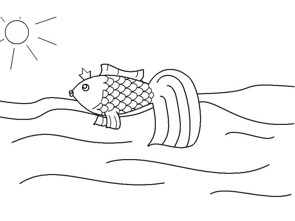 Desenho de um Peixinho Dourado Nadando para Colorir
