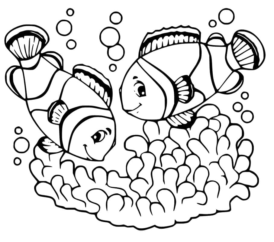 Desenho de Dois Peixes Palhaço para Colorir