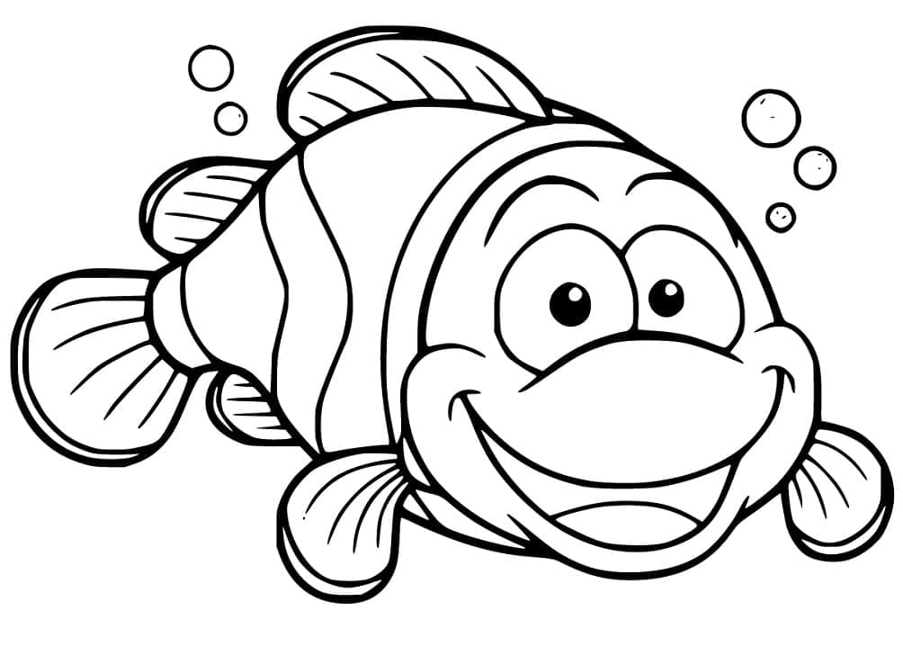 Desenho de Peixe Palhaço Feliz para Colorir