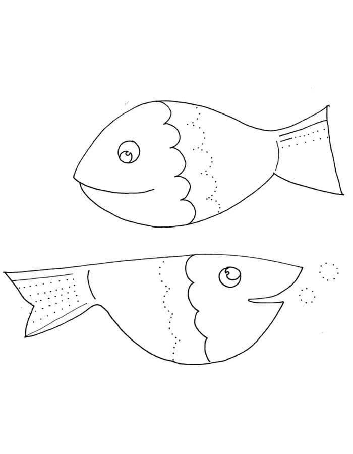 Desenho de Dois Peixes para Colorir