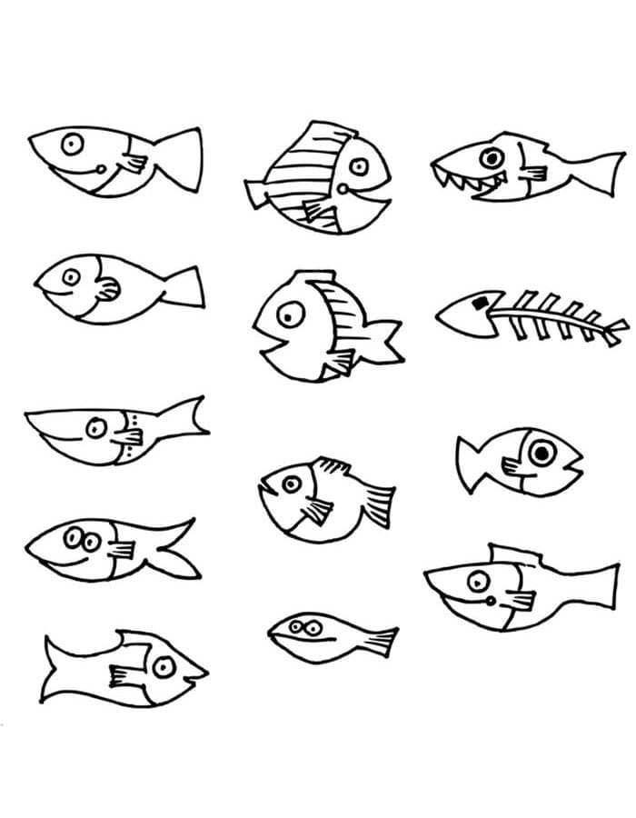 Desenho de Muitos Peixes para Colorir