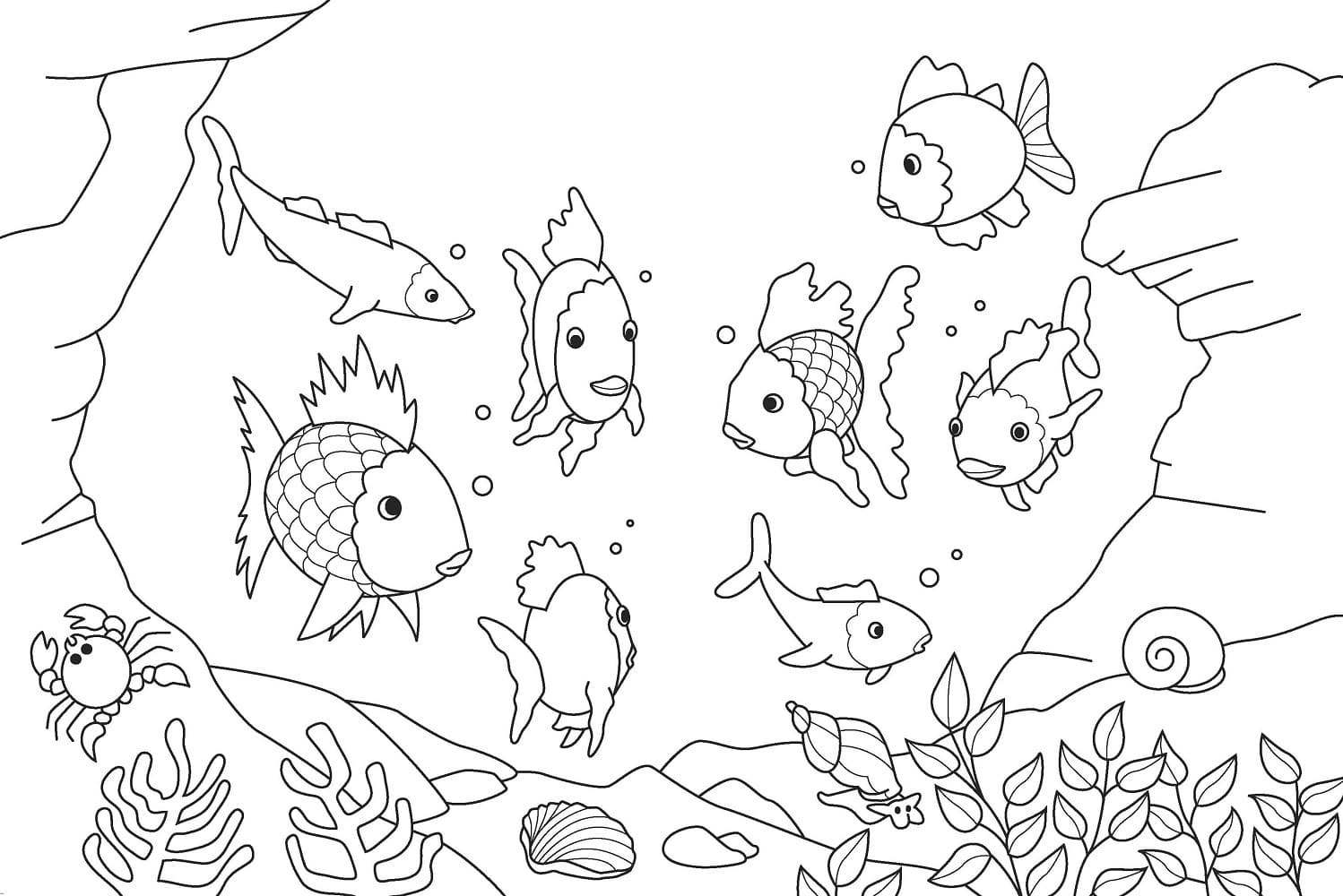 Desenho de Peixes Nadando para Colorir